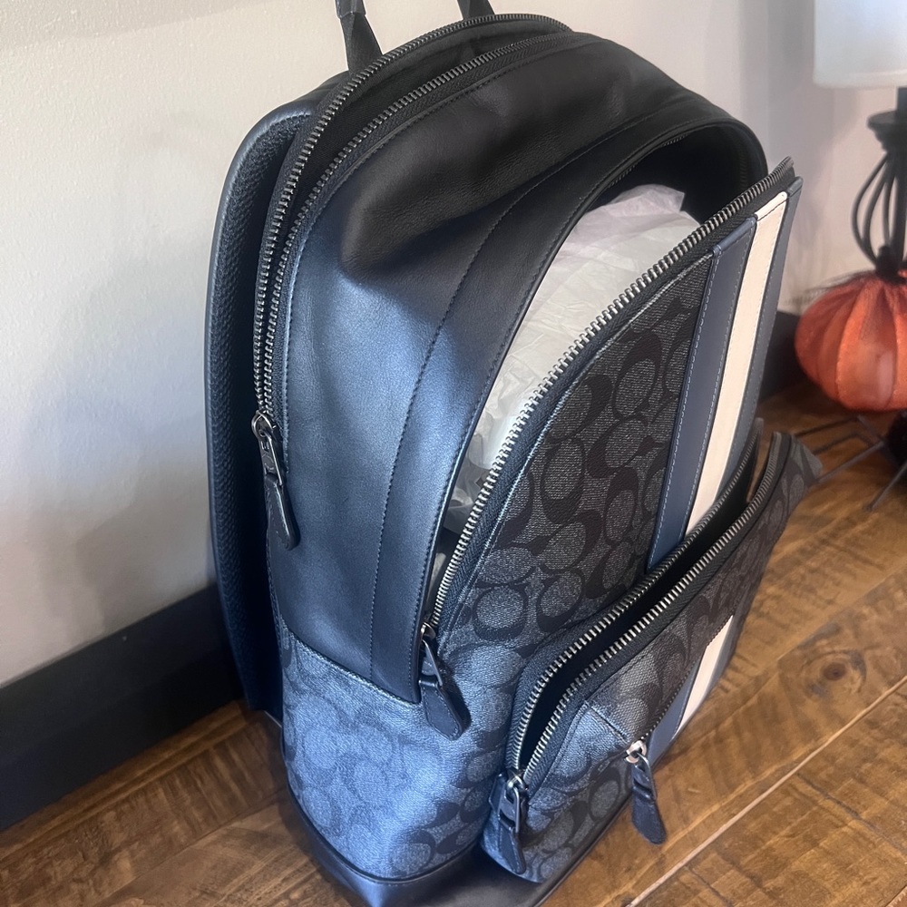 Coach Men’s West Backpack In Signature Canvas With Varsity Stripe Very Rare EUC - Picture 4 of 5